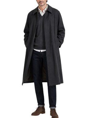 Vintage Burberry Wool Balmacaan Coat Charcoal Gray Zip Out Nova Check Liner